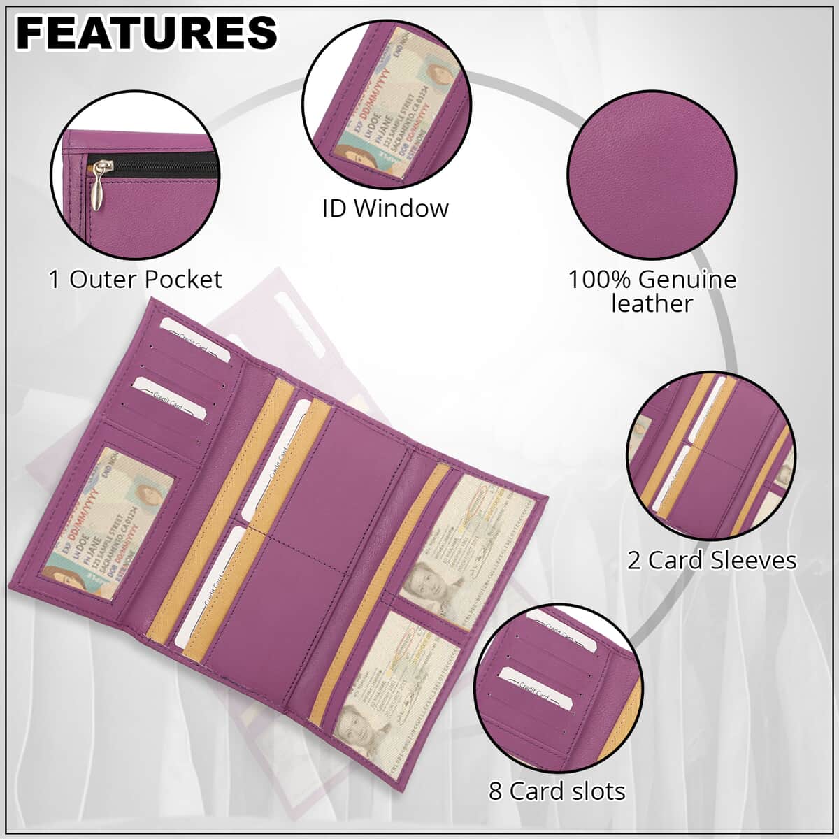 Passage Lilac Genuine Leather RFID Tri-Fold Wallet image number 2