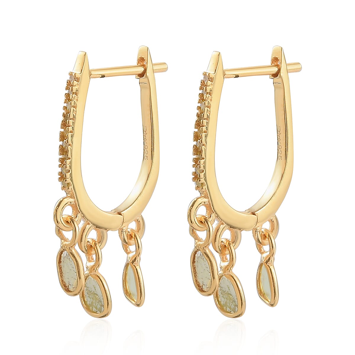 Artisan Crafted Yellow Polki Diamond Earrings in 14K Yellow Gold Over Sterling Silver 1.00 ctw image number 3