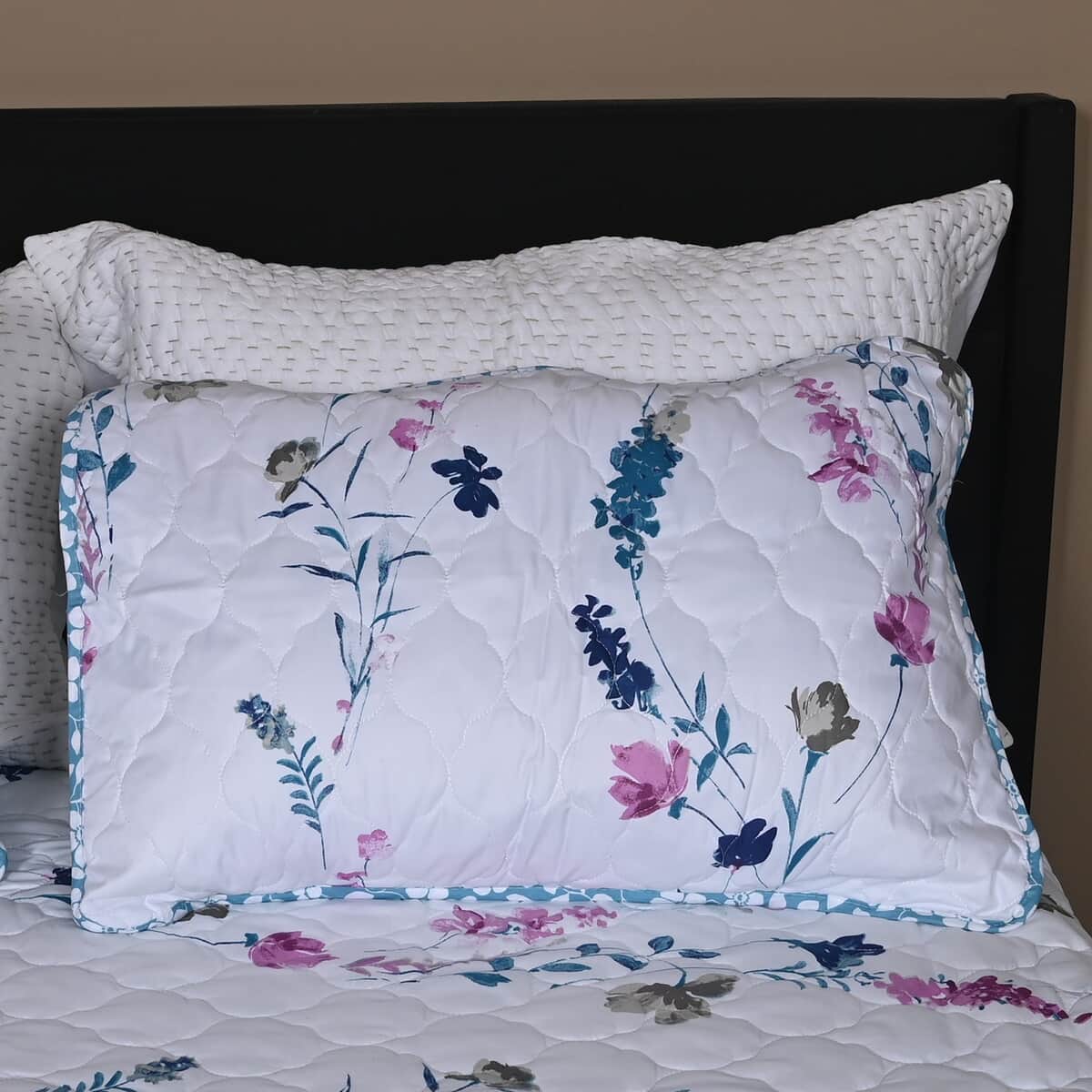 SEASIDE VILLA 3pc White and Purple Floral Disperse Print Quilt Set - (Queen) image number 1