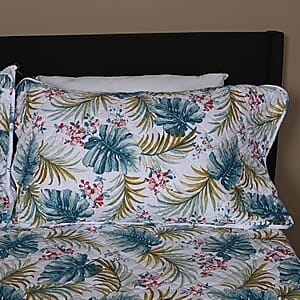 Closeout SEASIDE VILLA 3pc White and Green Leaf Disperse Print Quilt Set (Queen)