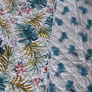 Closeout SEASIDE VILLA 3pc White and Green Leaf Disperse Print Quilt Set (Queen)