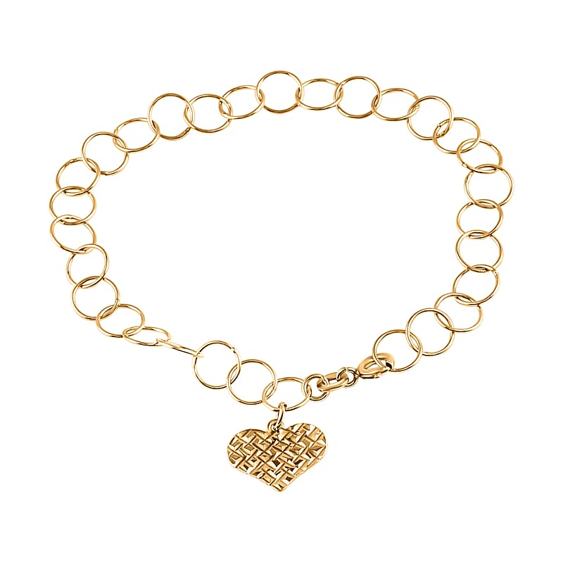 Diamond Cut Heart Link Bracelet in 14K Rose Gold  Over Sterling Silver (7.00 In) 2.60 Grams