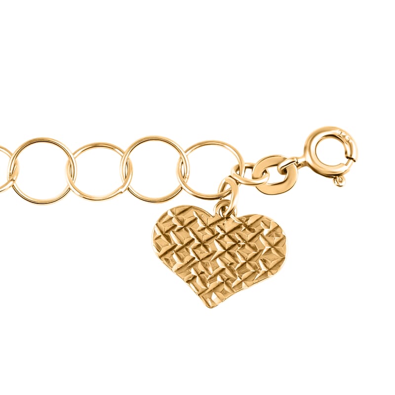 Diamond Cut Heart Link Bracelet in 14K Rose Gold  Over Sterling Silver (7.00 In) 2.60 Grams