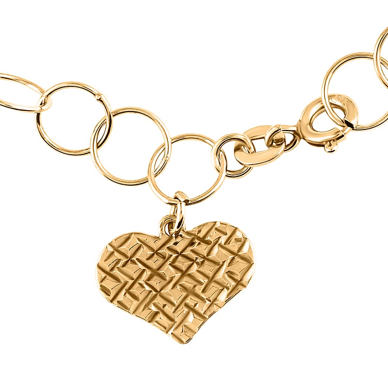 Diamond Cut Heart Link Bracelet in 14K Rose Gold  Over Sterling Silver (7.00 In) 2.60 Grams