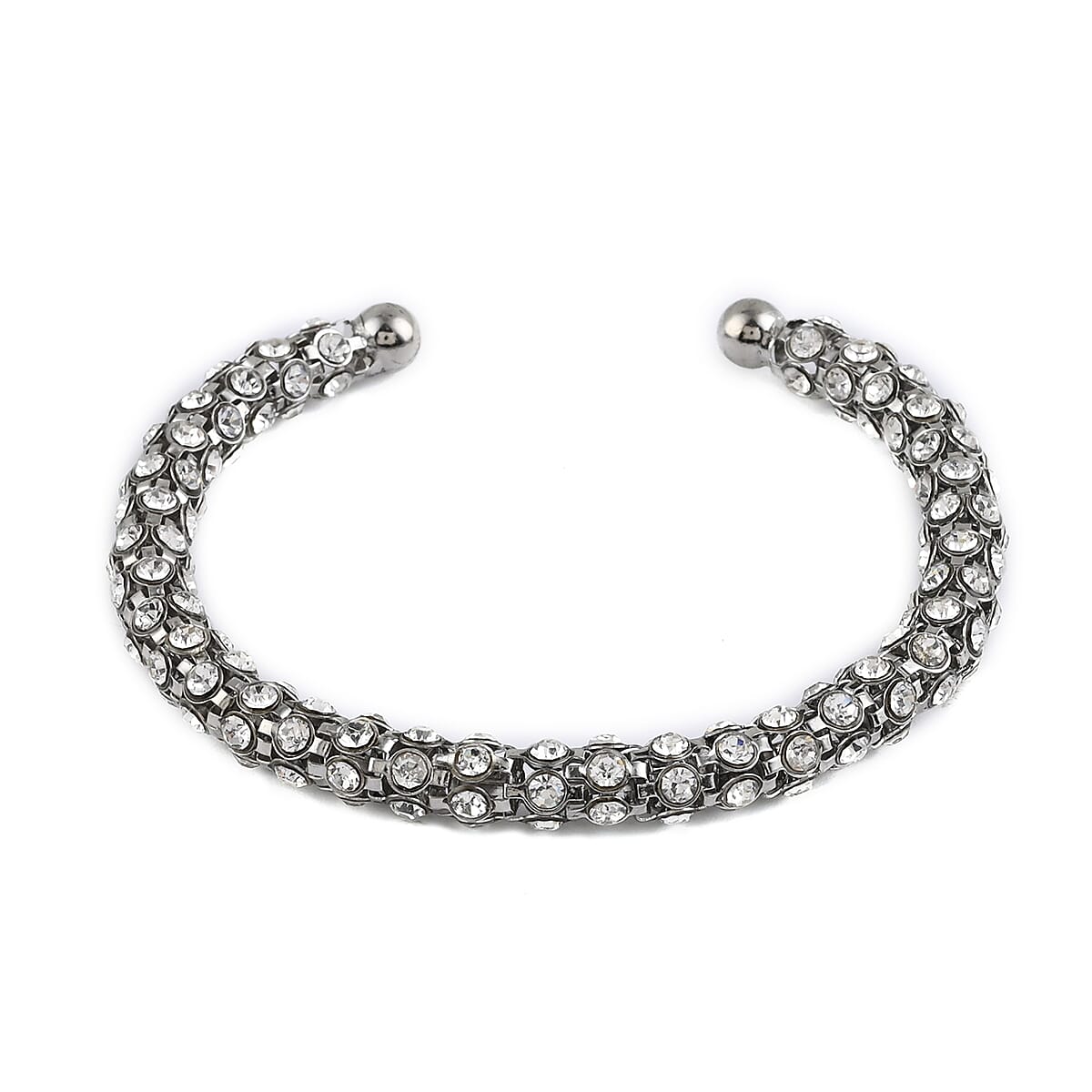 Austrian Crystal Cuff Bracelet in Rhodium Over Sterling Silver (6.50 in) 10.50 Grams