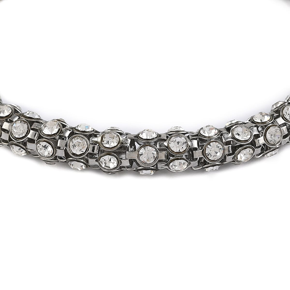 Austrian Crystal Cuff Bracelet in Rhodium Over Sterling Silver (6.50 in) 10.50 Grams