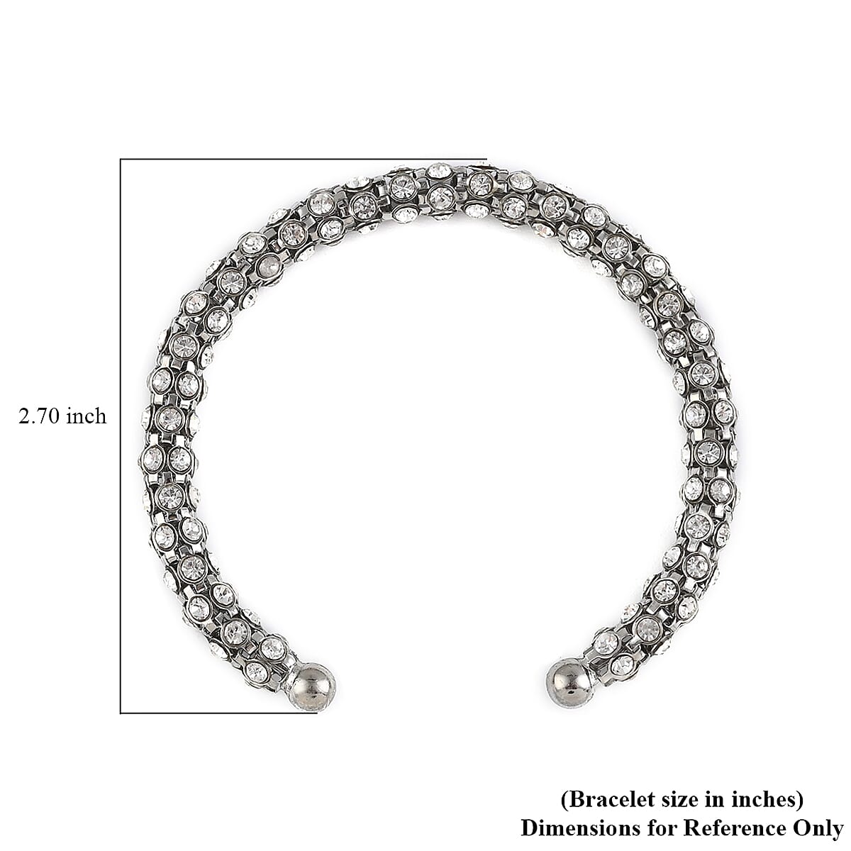 Austrian Crystal Cuff Bracelet in Rhodium Over Sterling Silver (6.50 in) 10.50 Grams