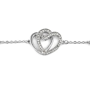 Simulated Diamond Linked Heart Bracelet in Silvertone (6.50 In) 0.78 ctw