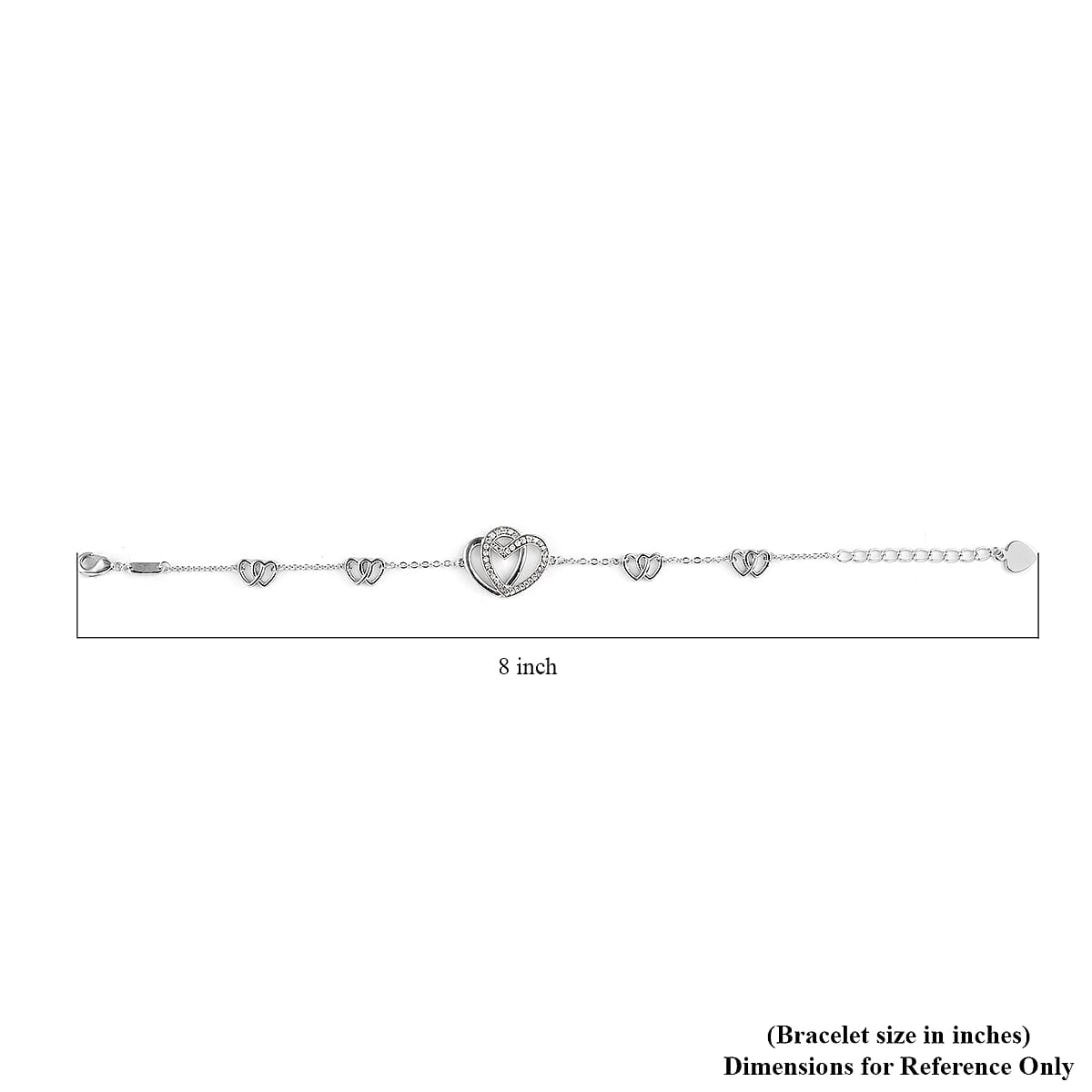 Simulated Diamond Linked Heart Bracelet in Silvertone (6.50 In) 0.78 ctw image number 3