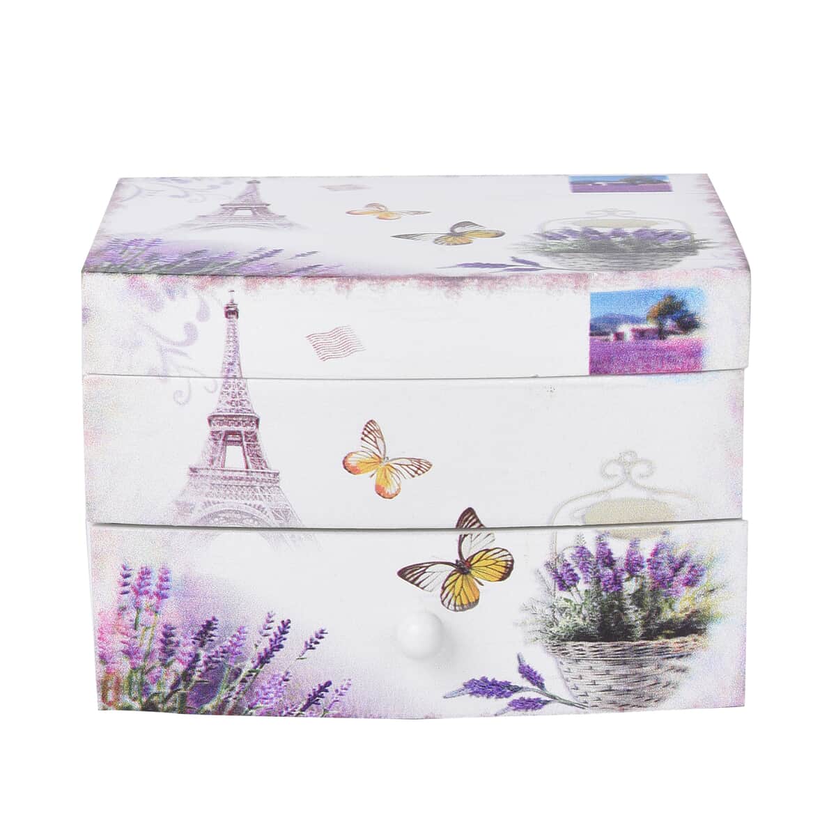 White and Purple Floral & Tower Pattern 2 Layer Music Jewelry Box for Women | Portable Jewelry Box | Jewelry Holder | Jewelry Storage | Jewelry Organizer image number 1