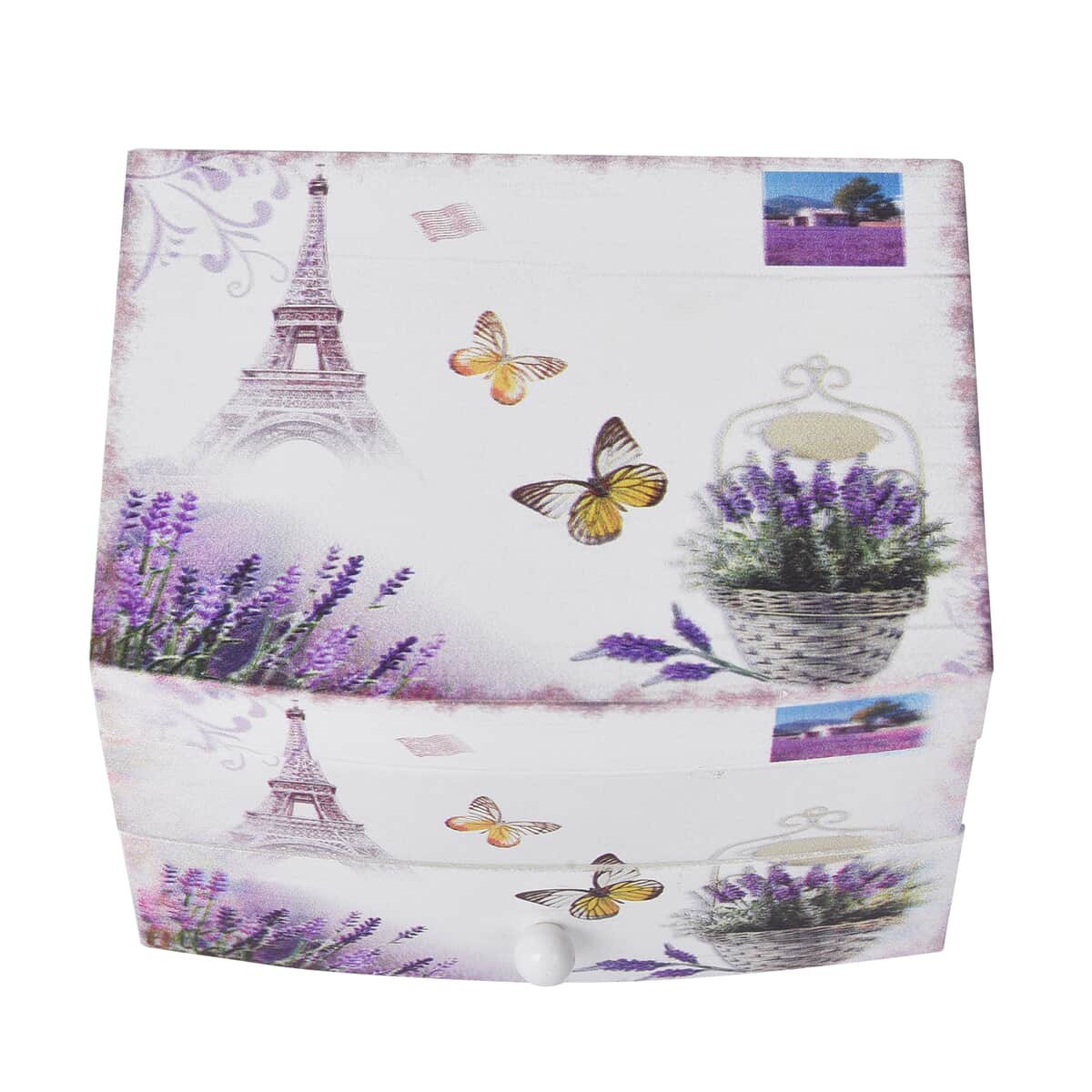 White and Purple Floral & Tower Pattern 2 Layer Music Jewelry Box for Women | Portable Jewelry Box | Jewelry Holder | Jewelry Storage | Jewelry Organizer image number 2