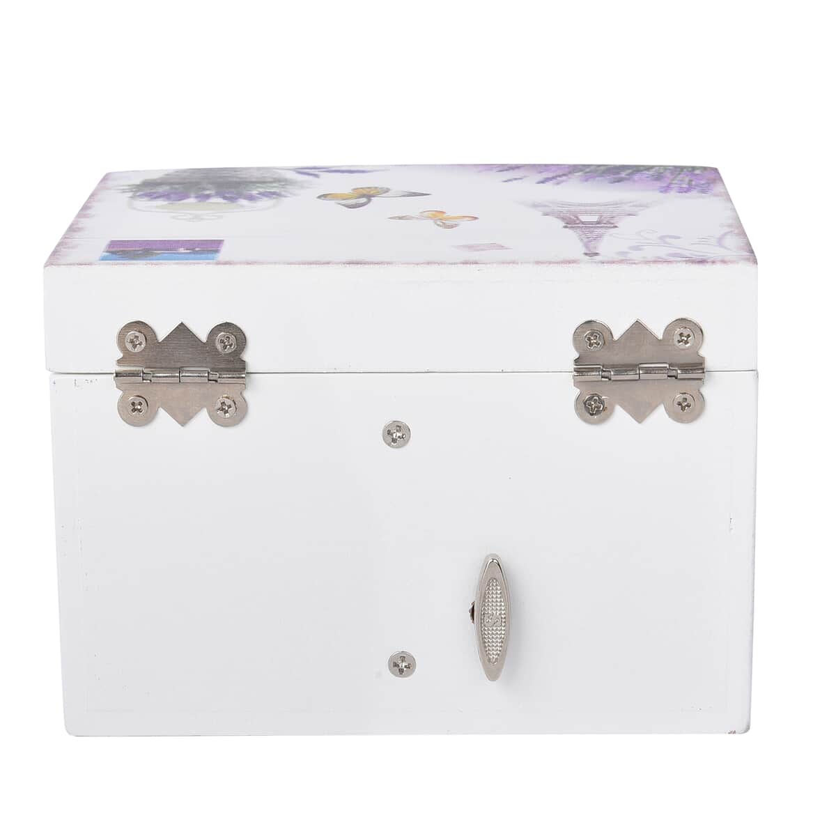 White and Purple Floral & Tower Pattern 2 Layer Music Jewelry Box for Women | Portable Jewelry Box | Jewelry Holder | Jewelry Storage | Jewelry Organizer image number 3