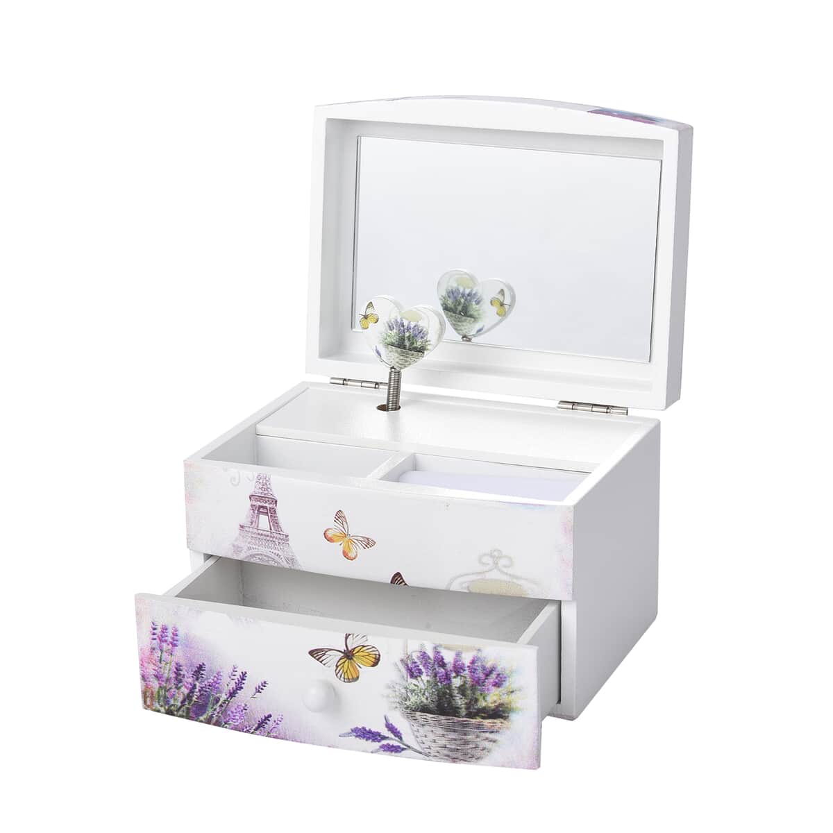 White and Purple Floral & Tower Pattern 2 Layer Music Jewelry Box for Women | Portable Jewelry Box | Jewelry Holder | Jewelry Storage | Jewelry Organizer image number 4