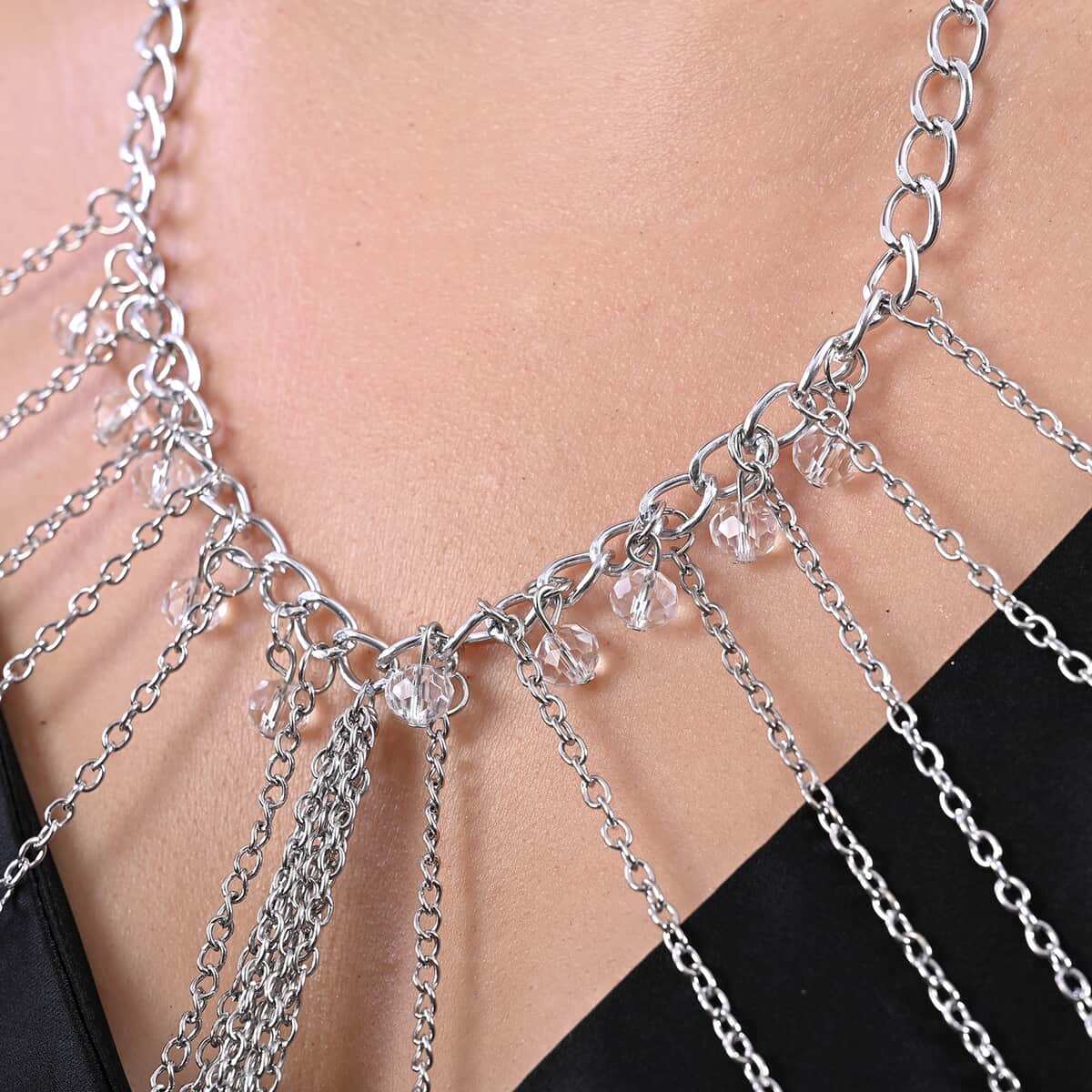 Simulated Glass Beaded Multi Strand Body Chain 20-22 Inches in Silvertone image number 2