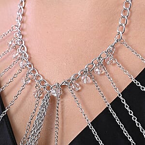 Simulated Glass Beaded Multi Strand Body Chain 20-22 Inches in Silvertone