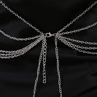 Simulated Glass Beaded Multi Strand Body Chain 20-22 Inches in Silvertone