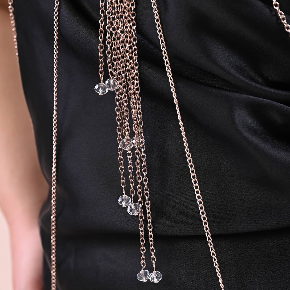 Simulated Pearl Multi Strand Body Chain 20-22 Inches in Rosetone image number 3