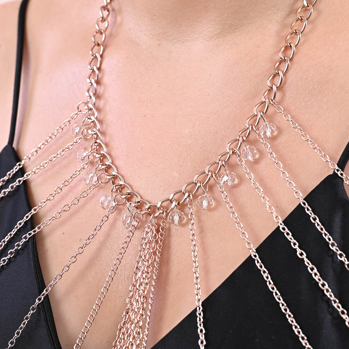 Simulated Pearl Multi Strand Body Chain 20-22 Inches in Rosetone image number 4