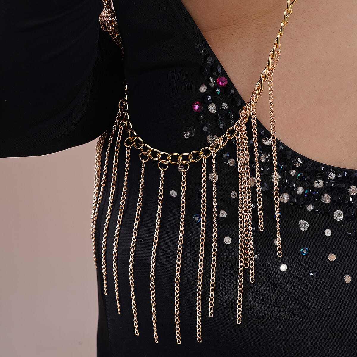 Waterfall Pattern Multi Strand Body Chain (22 Inches) in Goldtone  image number 5