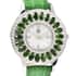 Eon 1962 Chrome Diopside Swiss Movement Stainless Steel Triple Halo MOP Dial Watch with Green Leather Band 7.00 ctw, Designer Leather Watch, Analog Luxury Wristwatch image number 3