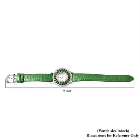 Eon 1962 Chrome Diopside Swiss Movement Stainless Steel Triple Halo MOP Dial Watch with Green Leather Band 7.00 ctw, Designer Leather Watch, Analog Luxury Wristwatch image number 6