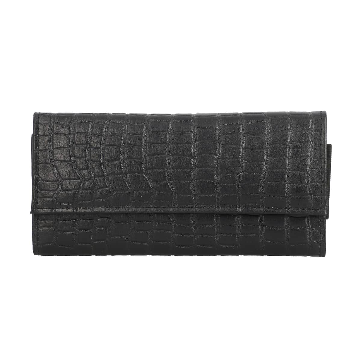 PASSAGE Black Genuine Leather Croco Embossed RFID Bi-Fold Wallet image number 0