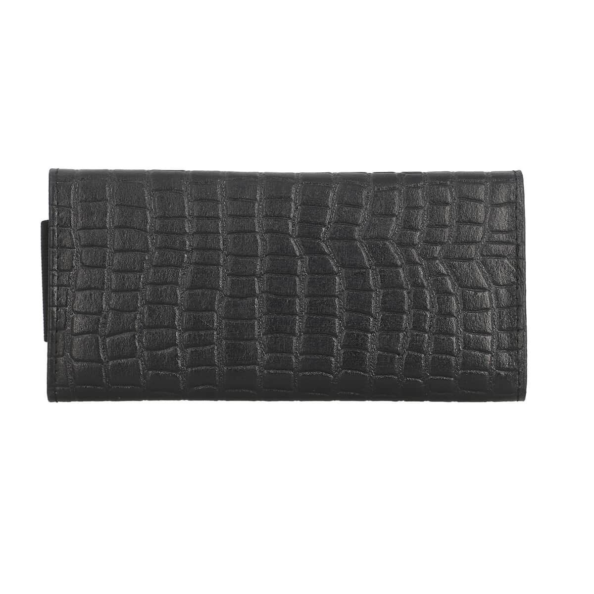 PASSAGE Black Genuine Leather Croco Embossed RFID Bi-Fold Wallet image number 3