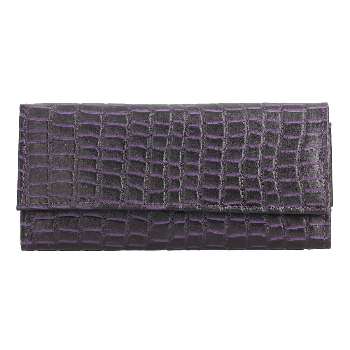 Passage Purple Genuine Leather Croco Embossed RFID Bi-Fold Wallet image number 0