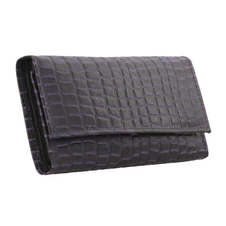 Passage Purple Genuine Leather Croco Embossed RFID Bi-Fold Wallet image number 2