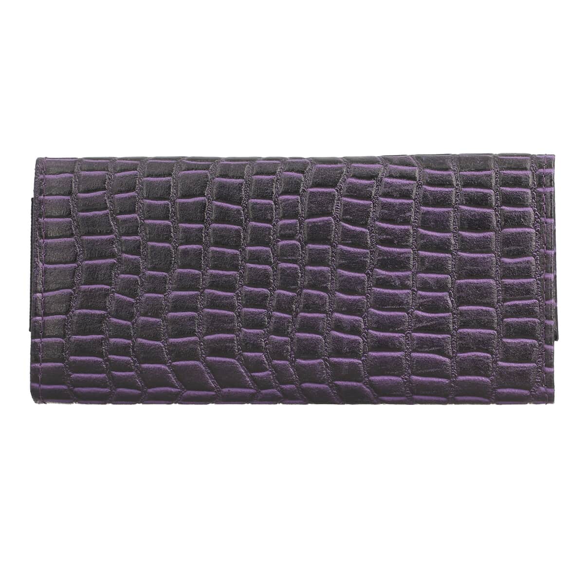 Passage Purple Genuine Leather Croco Embossed RFID Bi-Fold Wallet image number 3