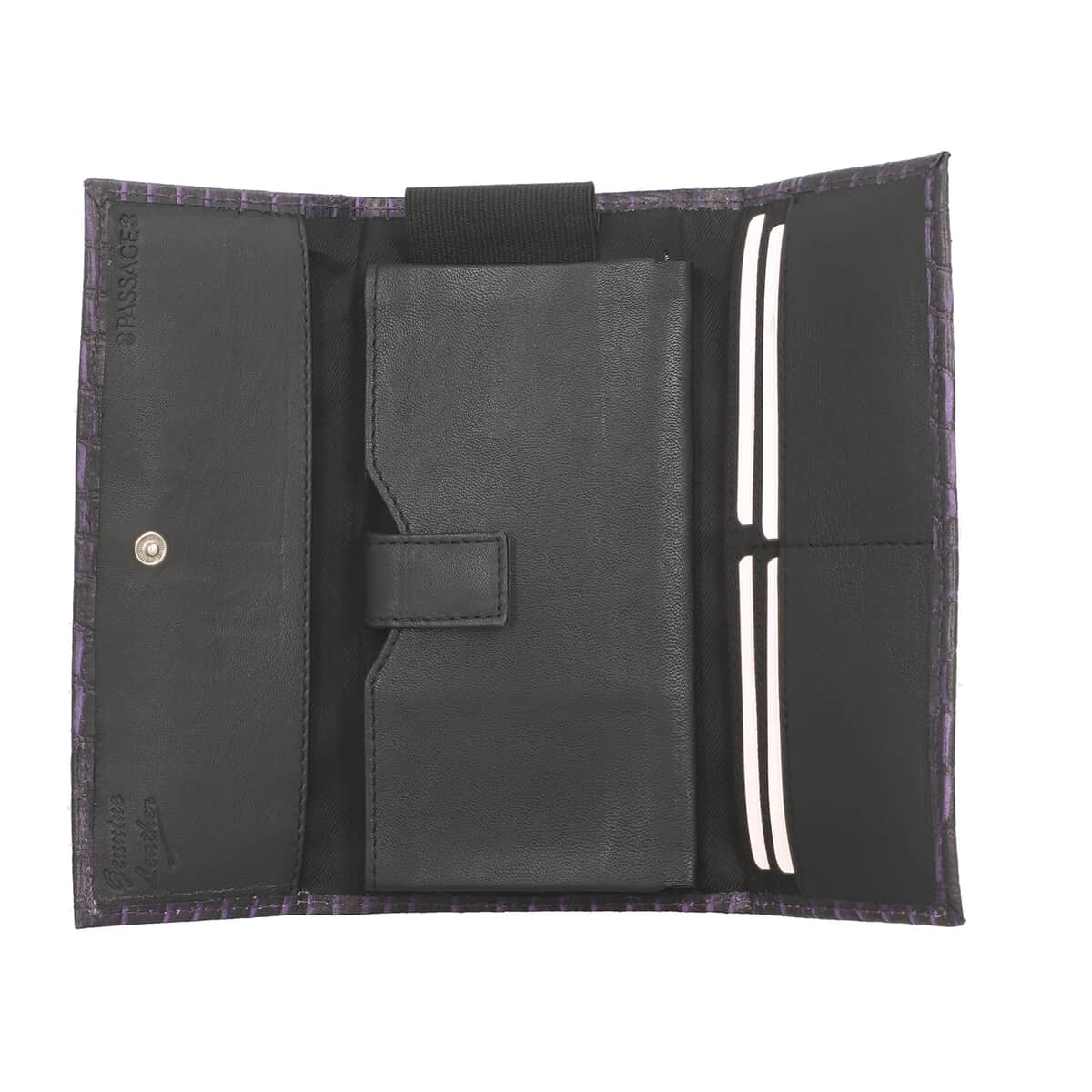 Passage Purple Genuine Leather Croco Embossed RFID Bi-Fold Wallet image number 4
