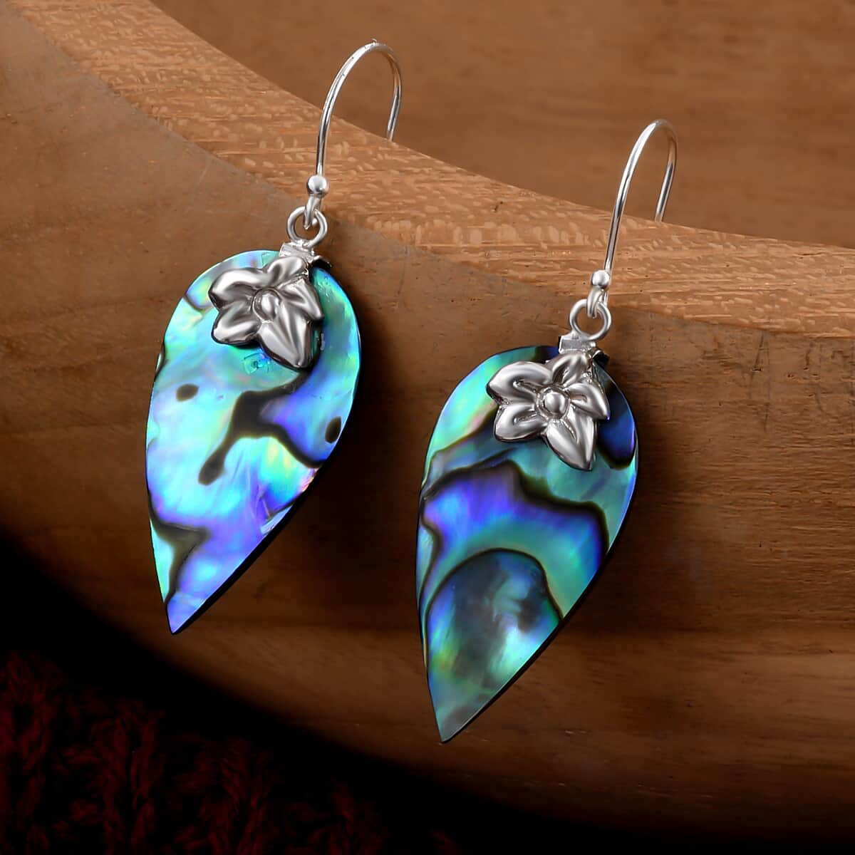 Abalone Shell Floral Drop Earrings in Sterling Silver image number 1