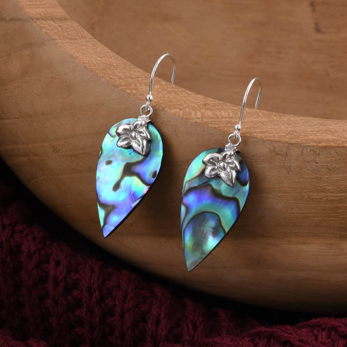 Abalone Shell Floral Drop Earrings in Sterling Silver image number 5