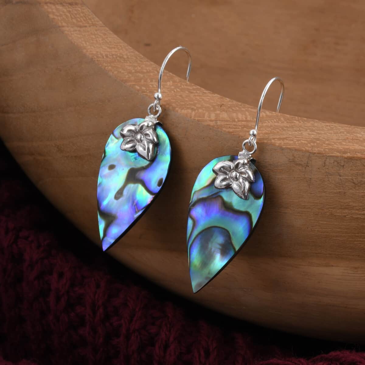 Abalone Shell Floral Drop Earrings in Sterling Silver image number 6