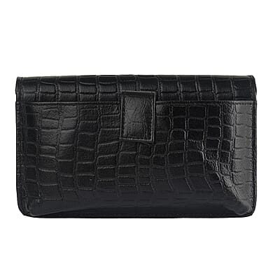 Hong Kong Closeout Black Genuine Leather Croco Embossed RFID Mobile Case Crossbody Bag with Detachable Shoulder Strap