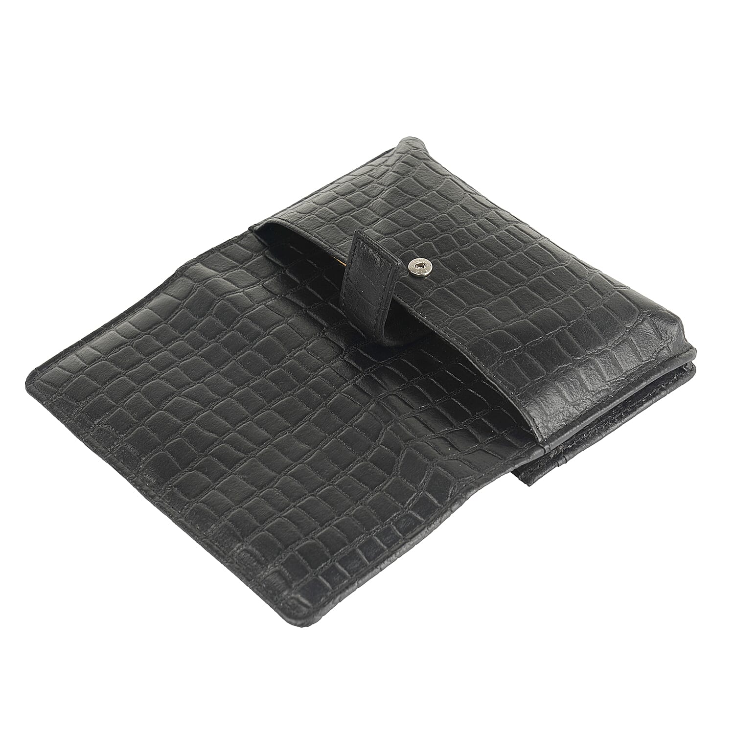 Hong Kong Closeout Black Genuine Leather Croco Embossed RFID Mobile Case Crossbody Bag with Detachable Shoulder Strap