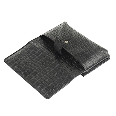 Hong Kong Closeout Black Genuine Leather Croco Embossed RFID Mobile Case Crossbody Bag with Detachable Shoulder Strap