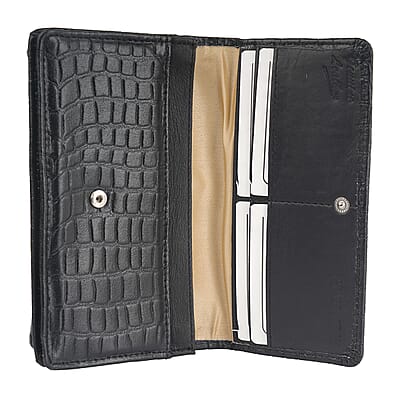 Hong Kong Closeout Black Genuine Leather Croco Embossed RFID Mobile Case Crossbody Bag with Detachable Shoulder Strap