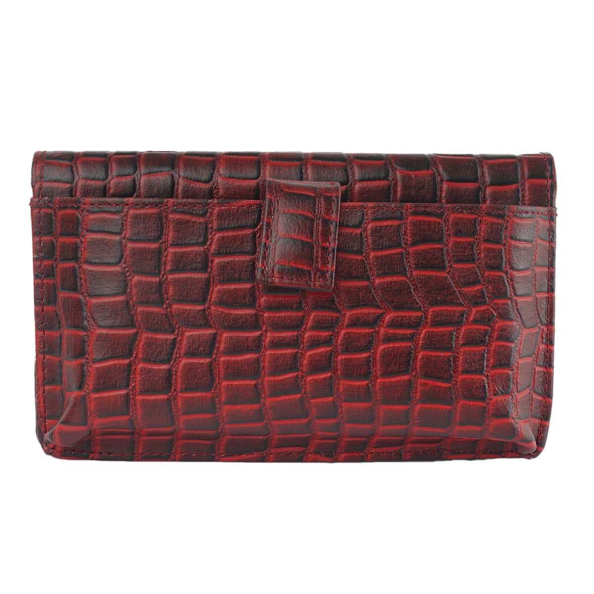 Hong Kong Closeout Red Genuine Leather Croco Embossed RFID Mobile Case Crossbody Bag with Detachable Shoulder Strap image number 2