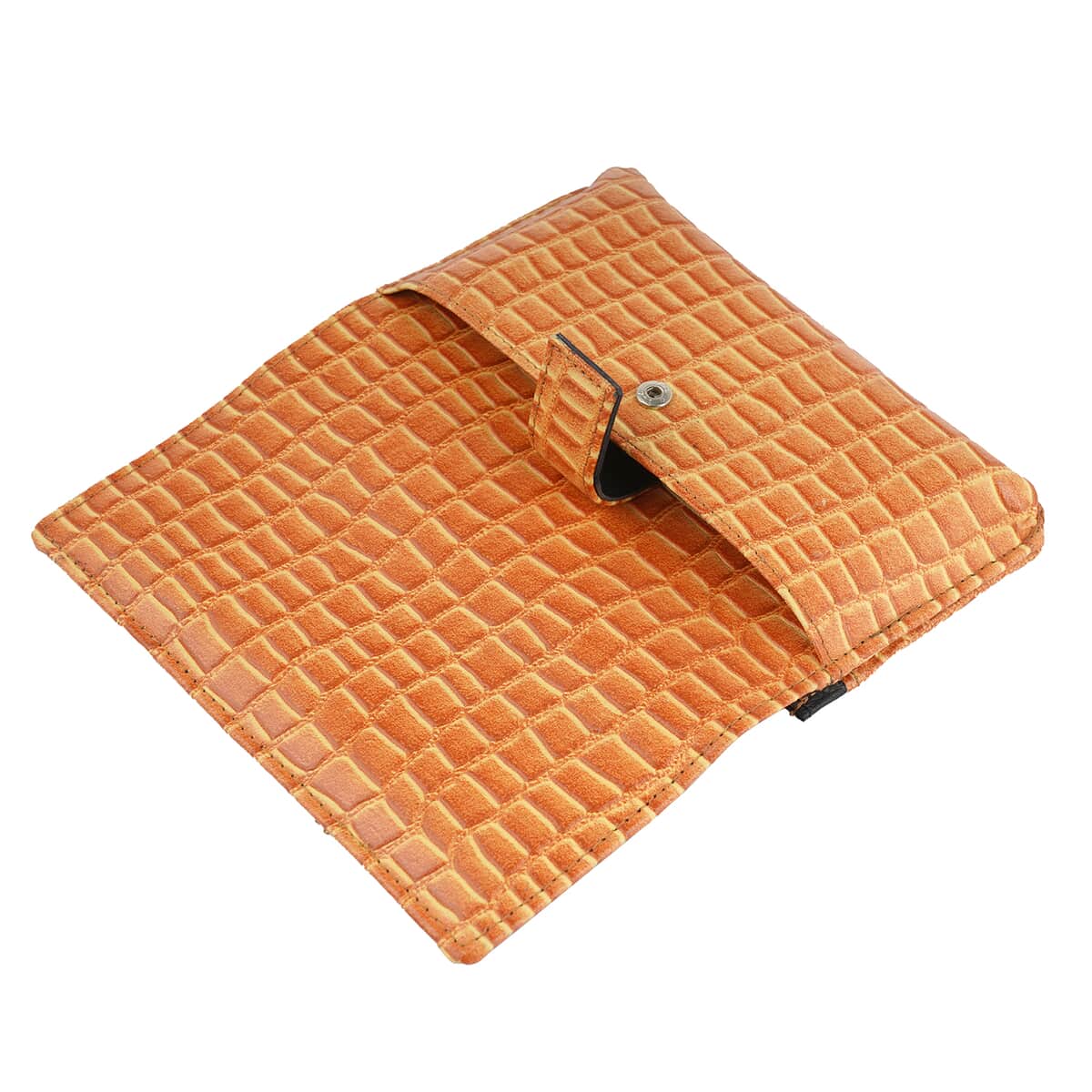 Hong Kong Closeout Orange Genuine Leather Croco Embossed RFID Mobile Case Crossbody Bag with Detachable Shoulder Strap image number 3