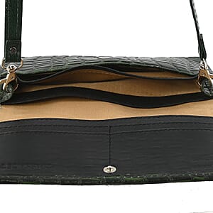 Hong Kong Closeout Dark Green Genuine Leather Croco Embossed RFID Mobile Case Crossbody Bag with Detachable Shoulder Strap