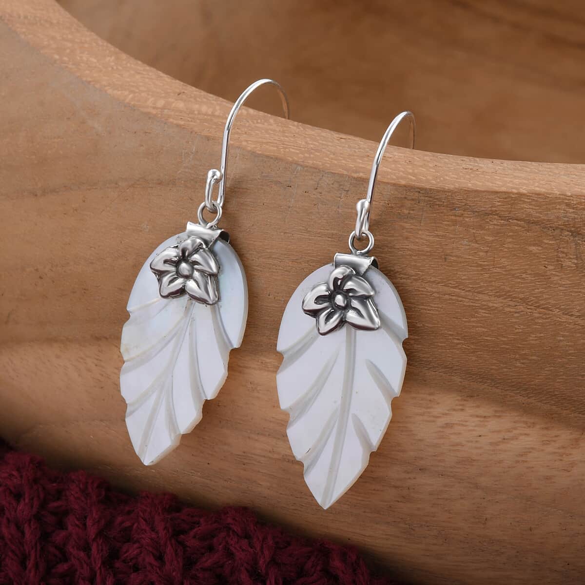 Mother Of Pearl Floral Drop Earrings in Sterling Silver image number 1