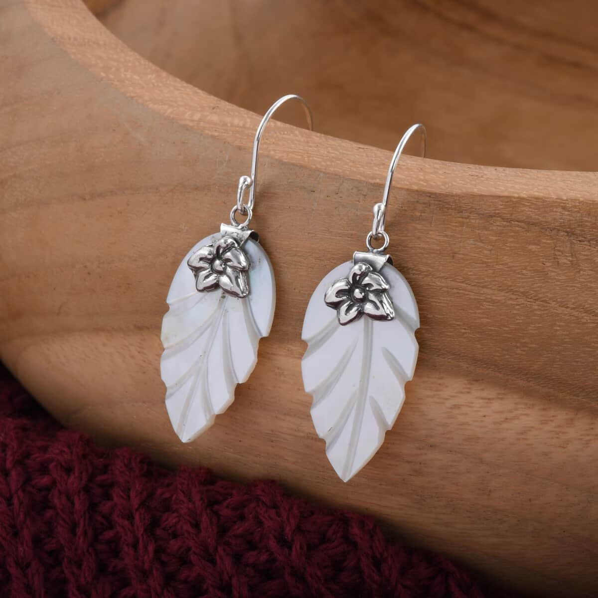 Mother Of Pearl Floral Drop Earrings in Sterling Silver image number 5