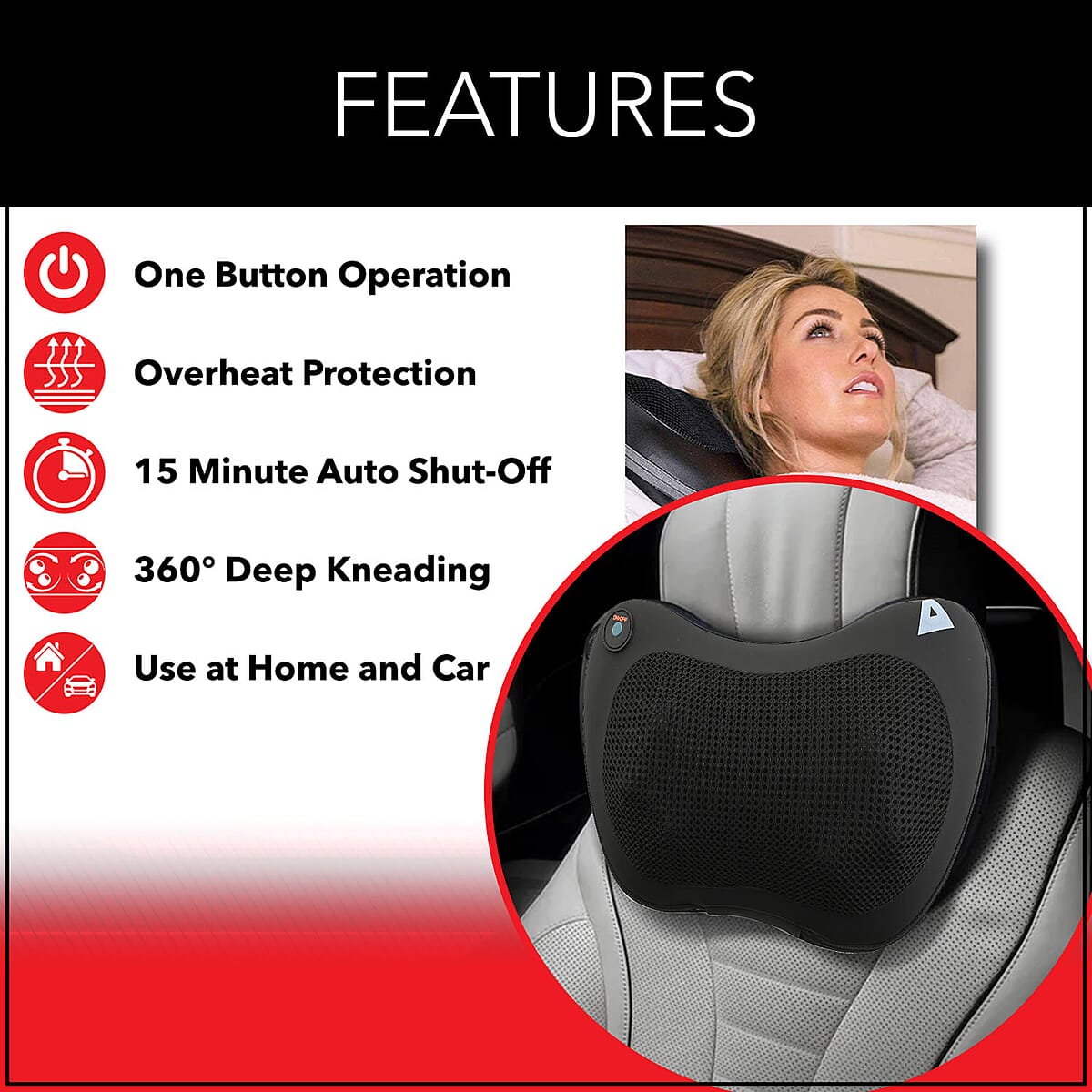 TRAKK Shiatsu Car and Home Massager with Heat- Black image number 2