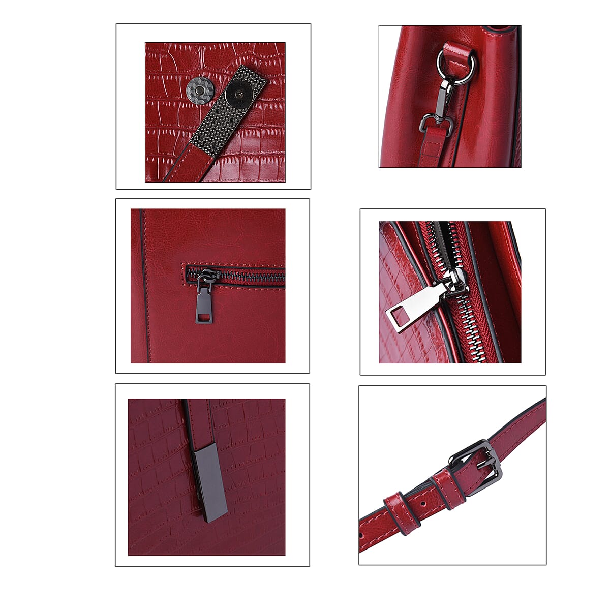 Passage Red Crocodile Embossed Genuine Leather Tote Bag for Women , Woven & Leather Strap , Satchel Purse , Shoulder Handbag , Designer Tote Bag image number 4