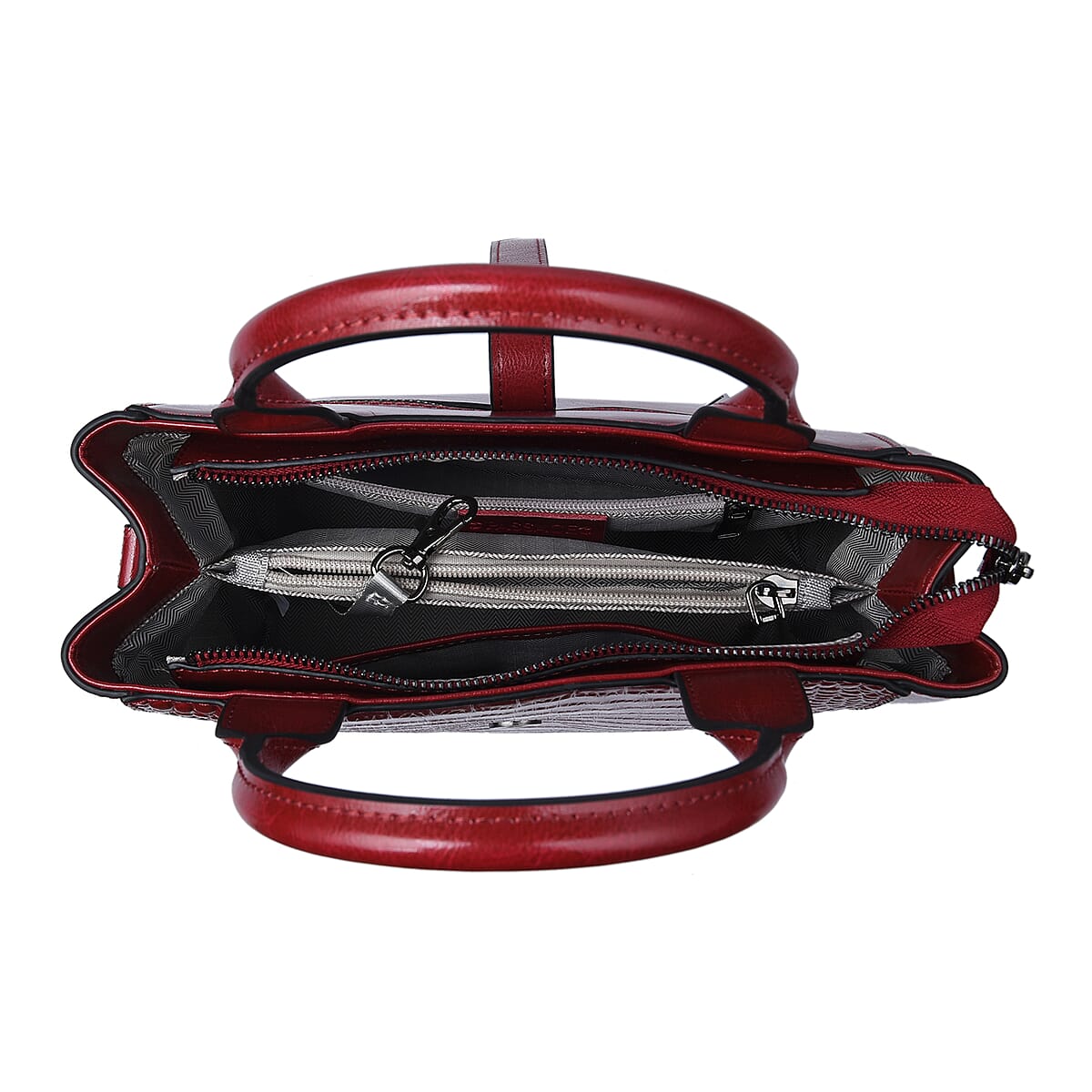 Passage Red Crocodile Embossed Genuine Leather Tote Bag for Women , Woven & Leather Strap , Satchel Purse , Shoulder Handbag , Designer Tote Bag image number 5