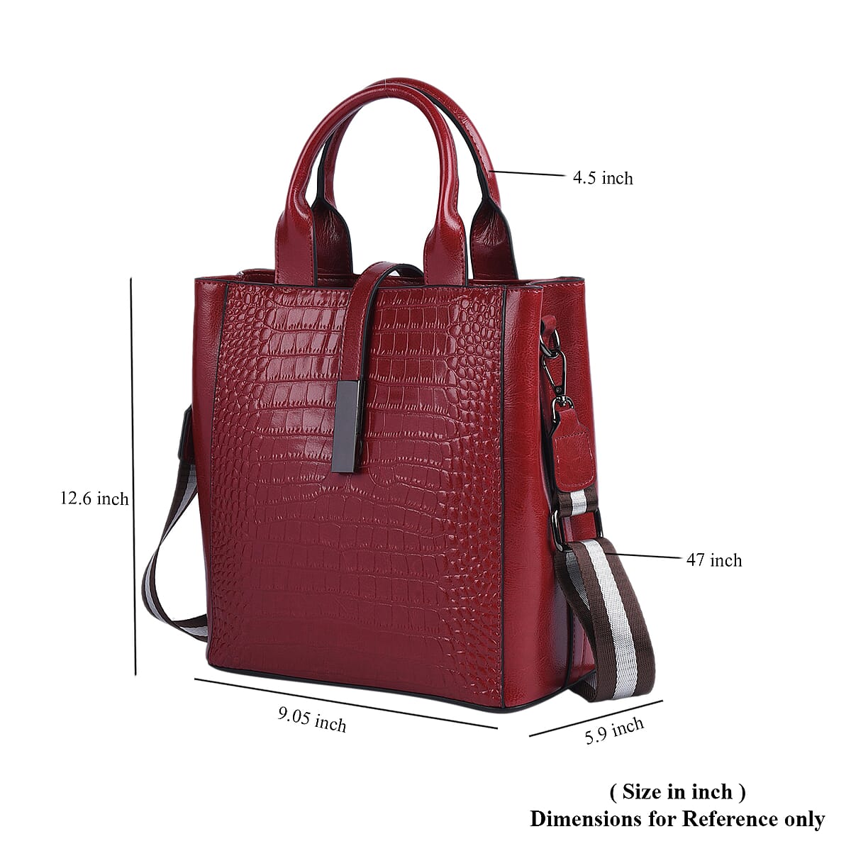 Passage Red Crocodile Embossed Genuine Leather Tote Bag for Women , Woven & Leather Strap , Satchel Purse , Shoulder Handbag , Designer Tote Bag image number 6