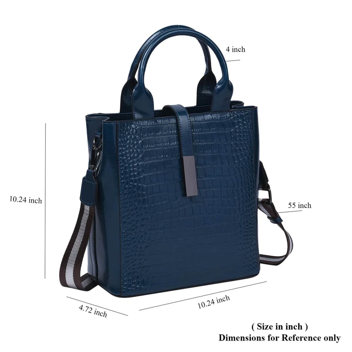 Passage Navy Crocodile Embossed Genuine Leather Tote Bag for Women, Woven & Leather Strap, Satchel Purse, Shoulder Handbag, Designer Tote Bag image number 4