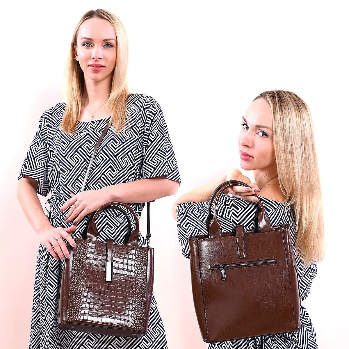 Passage Chocolate Crocodile Embossed Genuine Leather Tote Bag for Women, Woven & Leather Strap, Satchel Purse, Shoulder Handbag, Designer Tote Bag image number 1