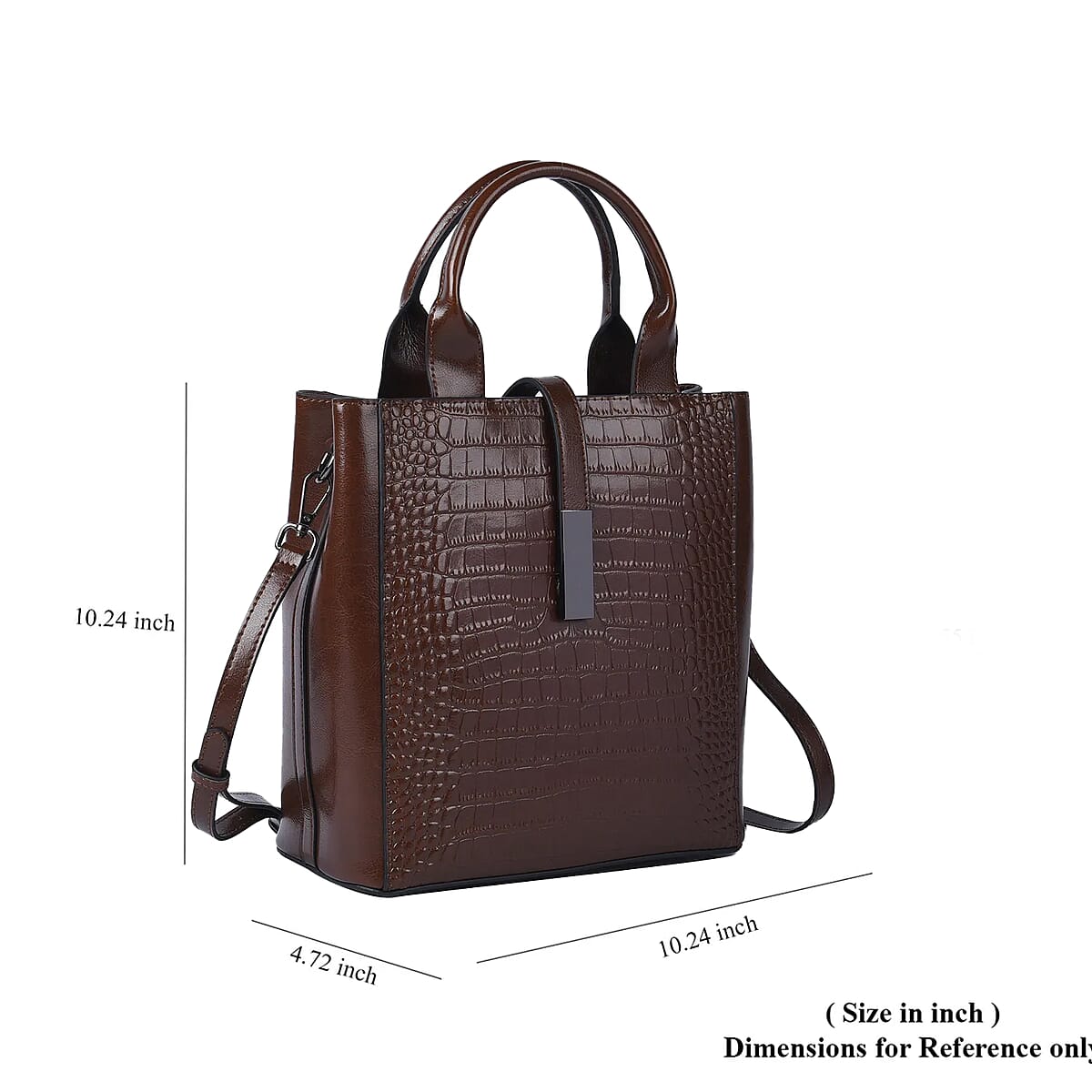 Passage Chocolate Crocodile Embossed Genuine Leather Tote Bag for Women, Woven & Leather Strap, Satchel Purse, Shoulder Handbag, Designer Tote Bag image number 4